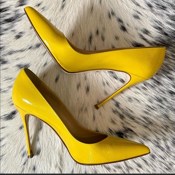 SERGIO ROSSI “GODIVA” PEBBLED LEATHER STILETTOS, SZ IT/38 YELLOW - Picture 8 of 12